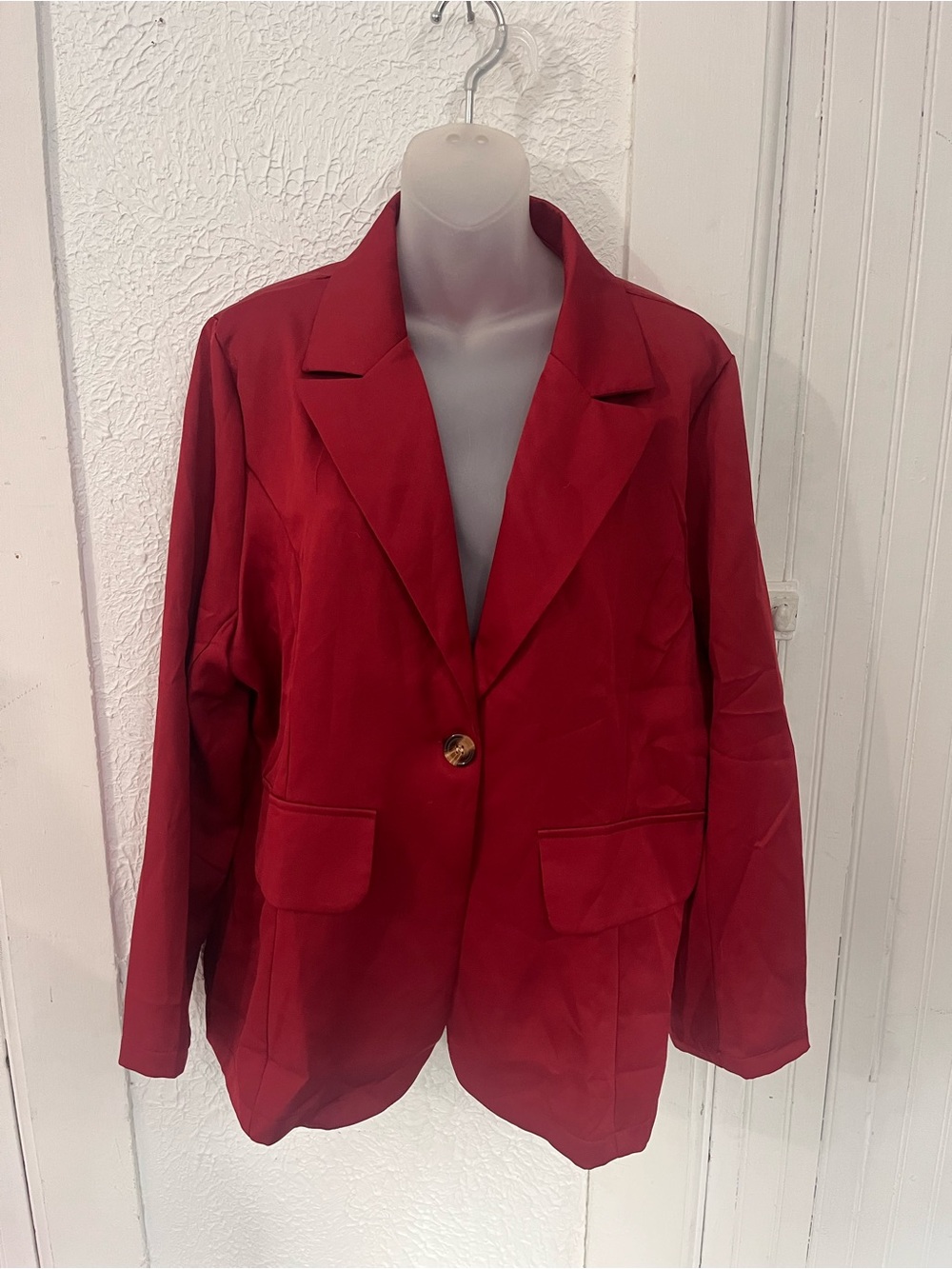 Red Single-Button Women's Blazer Jacket